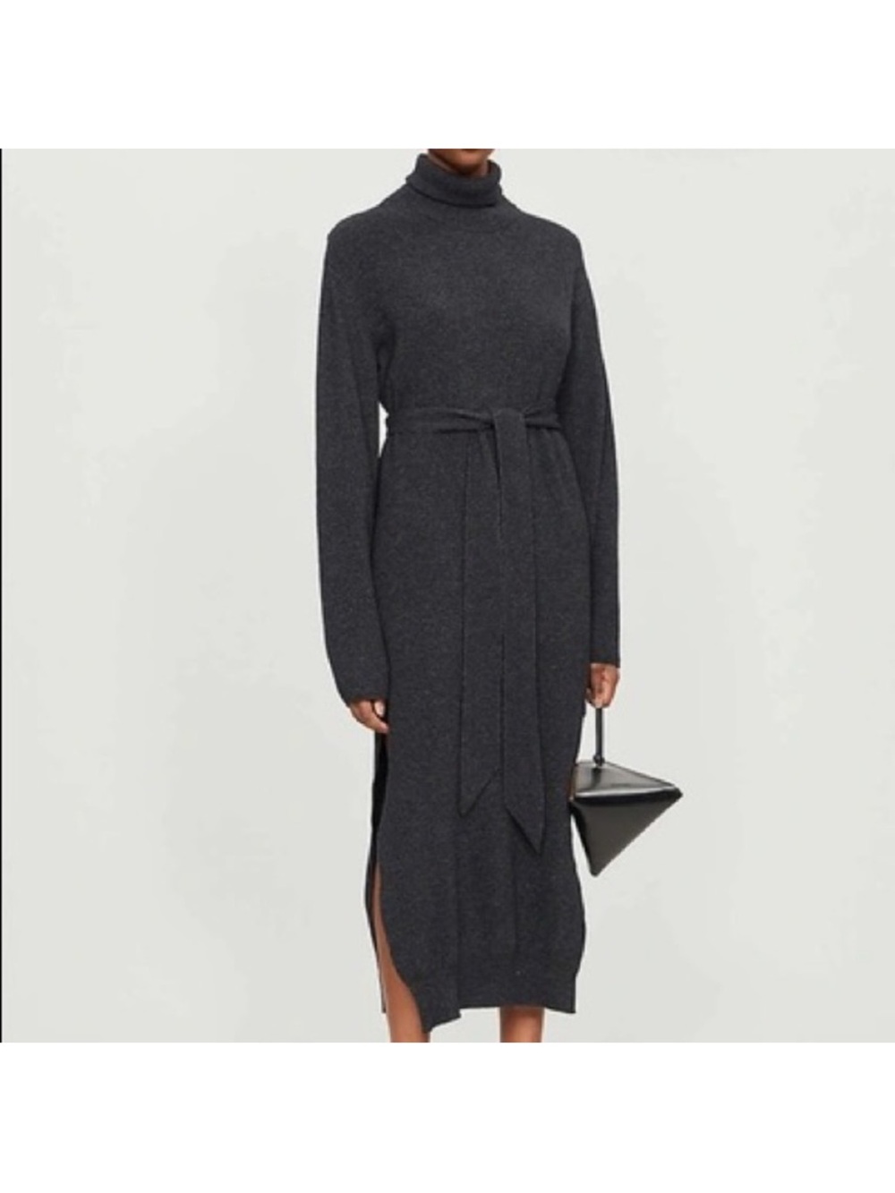 Nanushka Canaan Charcoal Turtleneck Belted Midi Dress